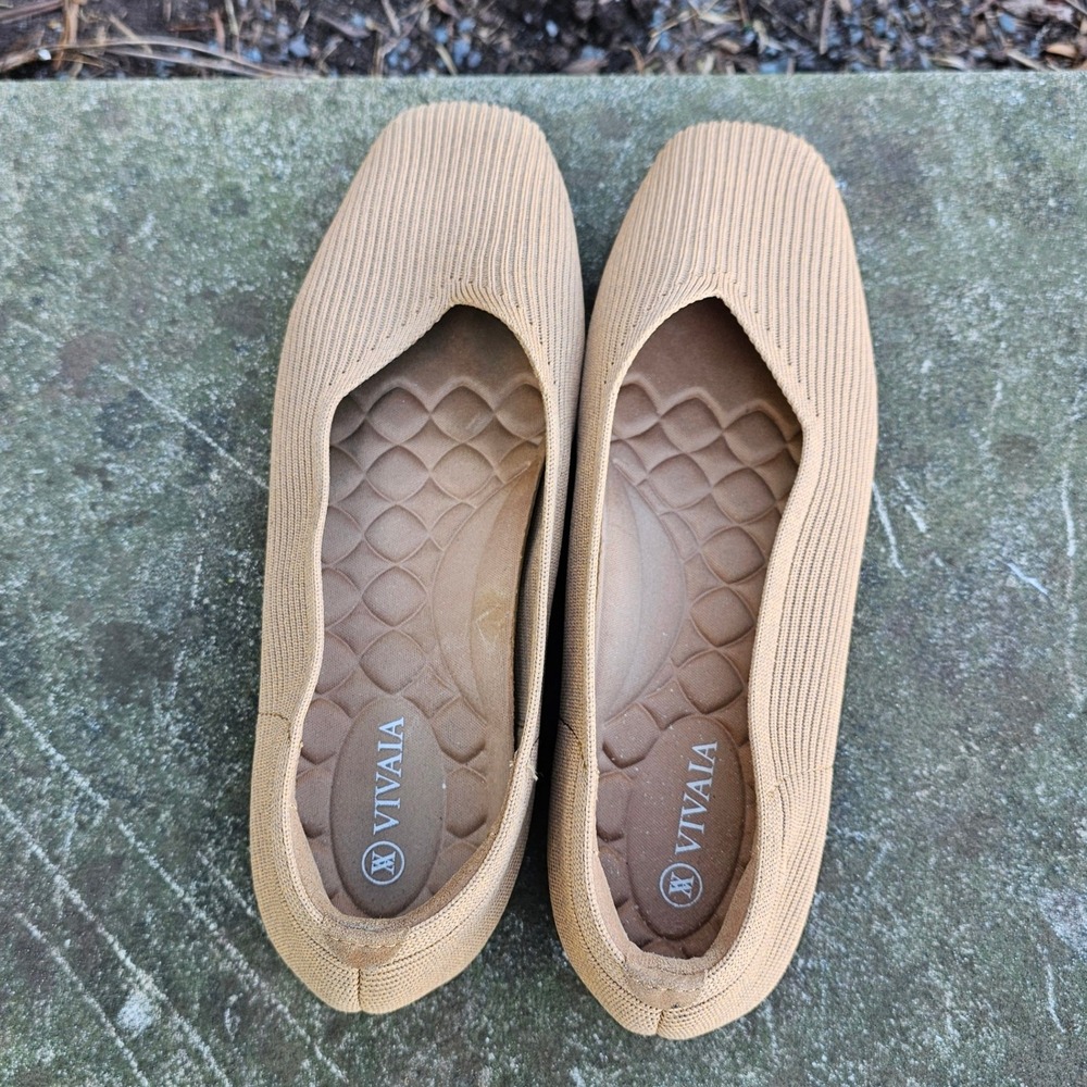 Vivaia Margot Square Toe Flats Tan Ribbed Knit Sustainable Shoes EU 39.5 US 8.5 - Picture 8 of 8